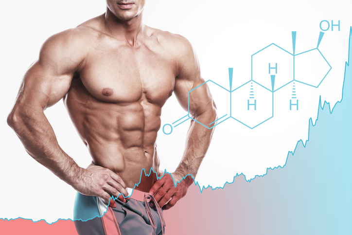 Testosterone Health: The Ultimate GuideL Muscle man posing with testosterone molecule